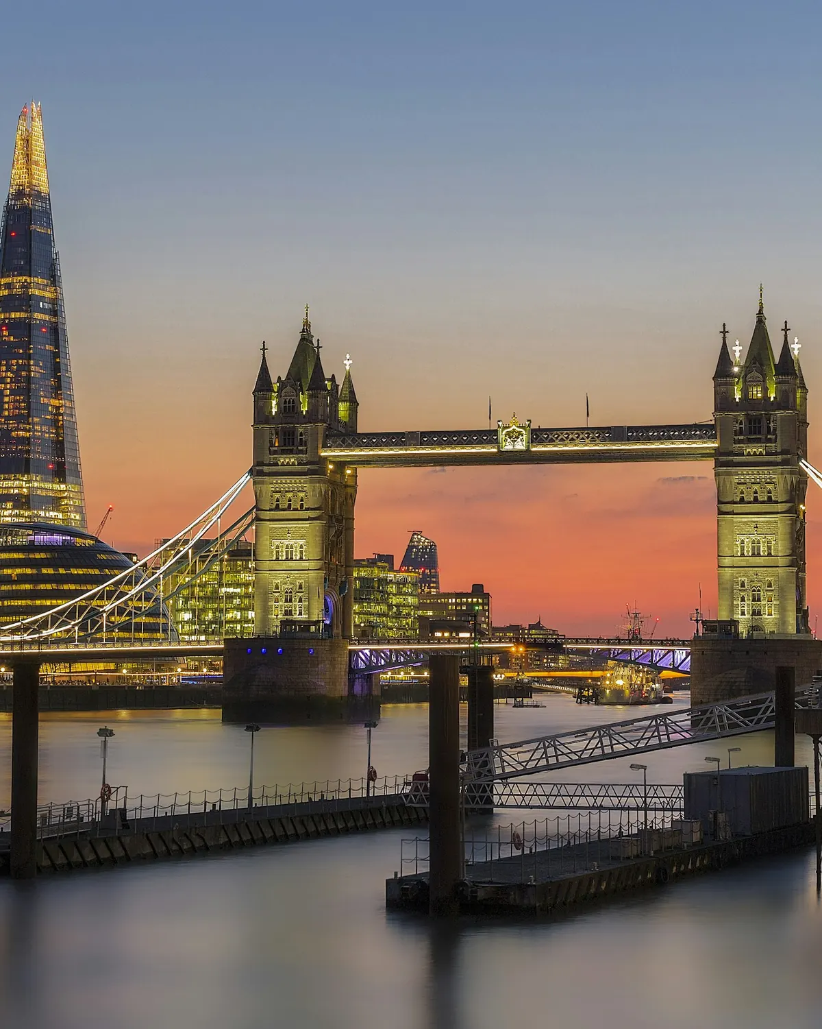 Tower Bridge in London at dusk